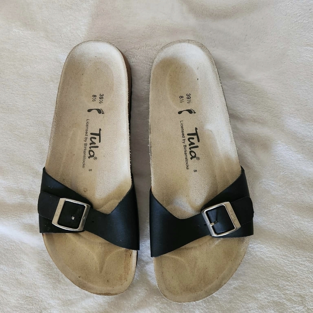 Tula Black Buckle Slide Sandals